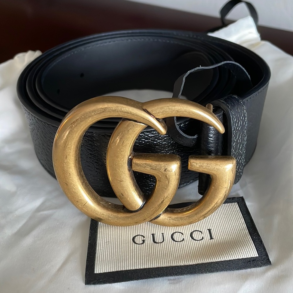 Gucci GG Marmont Belt - Grained Calfskin - Black - Size 105/42